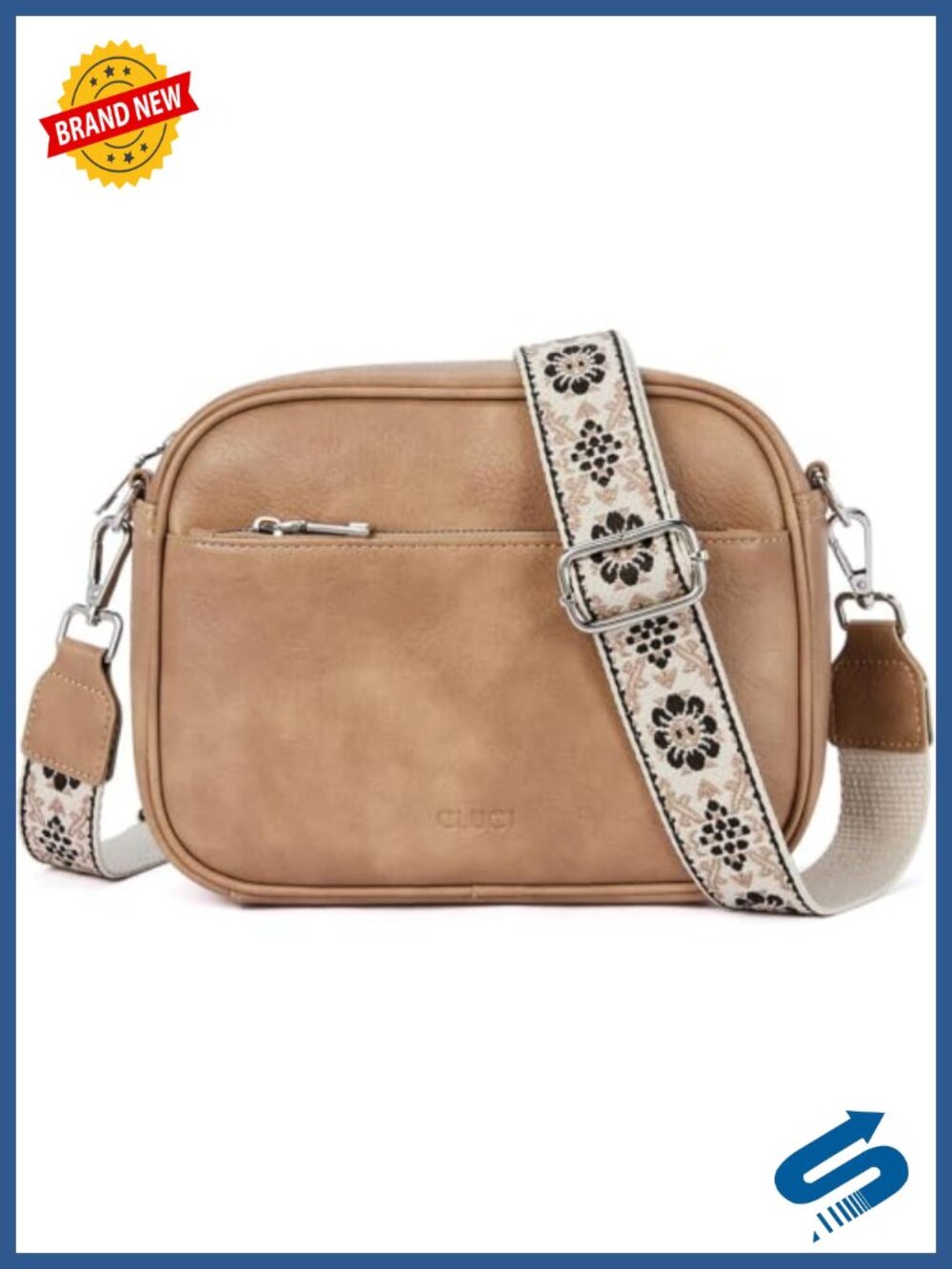 Faux Leather Crossbody Bag Adjustable Wide Strap Multi Pocket Purse